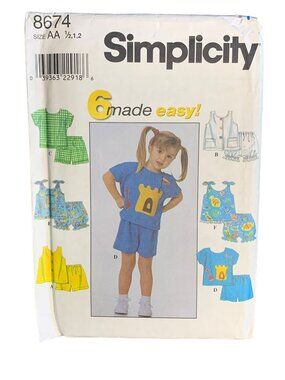 Simplicity Girls Top Shorts Sewing Pattern Size 1/2 1 2 8674 - Uncut